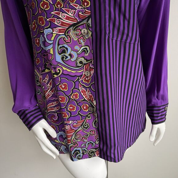 KOOS Of Course 100% Silk Shirt Top Blouse Sz Small Purple Boho Artsy Halloween - Picture 3 of 13